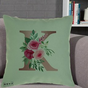 Cadou Personalizat - Perna Personalizata Monograma Rose Gold Litera K, 40x40 cm, Verde, Husa Detasabila, Perna Inclusa, BEKZ®