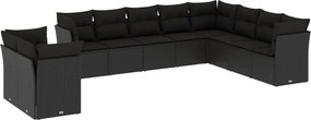 vidaXL Set canapele de grădină cu perne, 10 piese, negru, poliratan