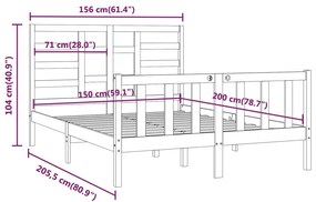 Cadru pat 5FT King Size, negru, 150x200 cm, lemn masiv Negru, 150 x 200 cm