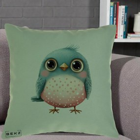 Perna Decorativa Pasare Teal-Roz cu Pete, 40x40 cm, Verde, Husa Detasabila, Perna Inclusa, BEKZ®