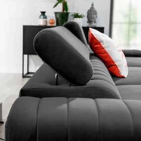 Colțar gri închis extensibil/cu spațiu de depozitare cu tapițerie din catifea (cu colț pe partea dreaptă/cu șezlong) Grayson – ELTAP