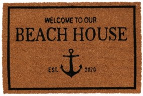 Covoras de intrare Beach house w anchor, 39x59 cm, fibra de cocos, maro