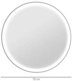 kleankin Oglindă rotundă luminoasă LED de baie Ø 70 cm murală cu iluminare 3 culori comutator tactil 23W alb argintiu | Aosom Romania