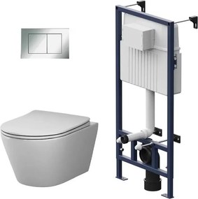 Set vas WC suspendat AM.PM X-Joy S FlashClean cu capac softclose alb lucios, rezervor incastrat si clapeta de actionare crom