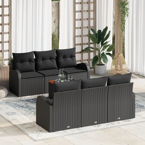 vidaXL Set de canapea de grădină cu 7 piese cu perne, negru, din ratan poli și oțel