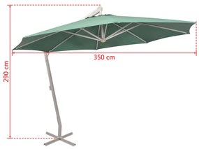Umbrela de soare suspendata 350 cm, stalp de aluminiu, verde Verde