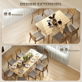 HOMCOM Masa extensibilă, 140-180 cm, finisaj lemn natural, pentru 6-8 persoane | Aosom Romania