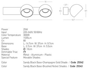 Aplica cu 2 spoturi LED directionabile BRUSHED CHAMPAGNE GOLD ZB-25342