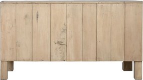 Bufet rustic din lemn reciclat, natur, cu 2 uși, decor sculptat manual și balamale fluture din metal, 92 x 167 x 51 cm, „Rigora”