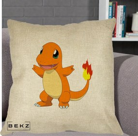 Perna Personalizata Charmander Pokemon, 40x40 cm, Crem, Husa Detasabila, Perna Inclusa, BEKZ®