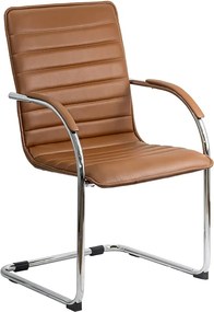 Scaun pentru așteptare maro OFF 835 din piele ecologică și cadru metalic cromat cu brațe