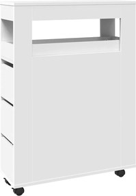 vidaXL Dulap de baie îngust cu roți, alb, lemn prelucrat