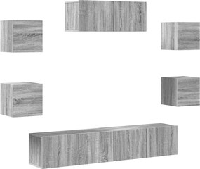 vidaXL Set comode TV, 7 piese, gri sonoma, lemn compozit