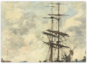 Tablou pe sticlă - Eugène Boudin, Ship on the Touques, reproducere (70x50 cm)