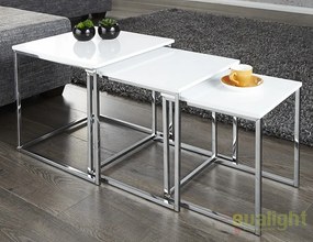 Set de 3 masute albe design modern-lucios, Fusion A-11839 VC