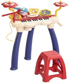 AIYAPLAY Orgă Pian 2 în 1 pentru Copii cu Set de Tobe, Instrument Muzical Electronic, Sunete Multiple, Lumini, 74x32.2x71cm | Aosom Romania