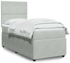 vidaXL Pat box spring cu saltea, gri deschis, 90x200 cm, catifea