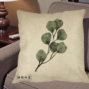 Perna Decorativa Ramura Eucalipt Acuarela, 40x40 cm, Crem, Husa Detasabila, Perna Inclusa, BEKZ®