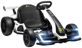 Kart electric pentru copii cu vârsta între 6-12 ani 24V 12km/h cu scaun reglabil, Drift Go-kart cu claxon, lumini, alb HOMCOM | Aosom Romania