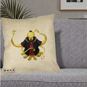Perna Personalizata Assassination Classroom Koro-sensei, 40x40 cm, Crem, Husa Detasabila, Perna Inclusa, BEKZ®