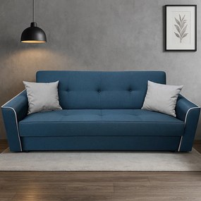 Canapea VERA extensibila, 3 locuri, lada de depozitare, stofa bleumarin + gri, 225x90x90 Bleumarin + Gri, Stofa