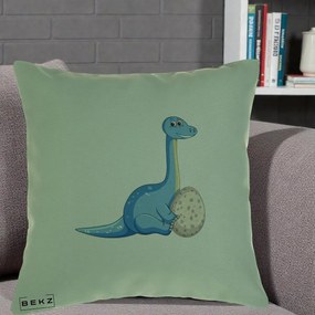 Perna Decorativa Brontosaur cu Ou, 40x40 cm, Verde, Husa Detasabila, Perna Inclusa, BEKZ®