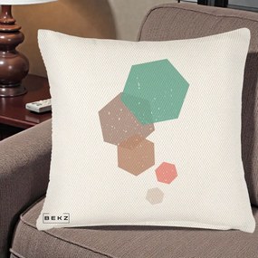 Perna Decorativa Geometric Hexagoane Pastel, 40x40 cm, Crem Reliefat, Husa Detasabila, Perna Inclusa, BEKZ®