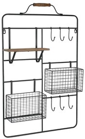 Raft de perete din metal si mesteacan, 2 cosuri, Reserve