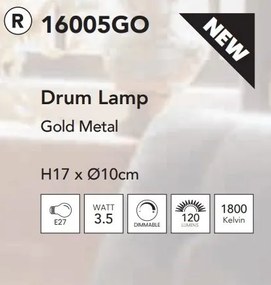 Bec decorativ E27 LED dimabil, metalic Drum Lamp auriu