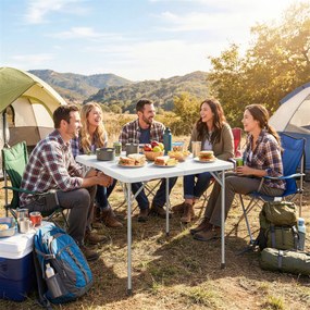 Outsunny Masă pliantă din HDPE, masă de camping pliantă pătrată 86 x 86 x 74 cm, cu mâner, înălțime reglabilă, alb | Aosom Romania