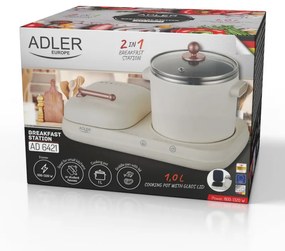 Statie pentru mic dejun Adler AD 6421 2in1 Breakfast Station, 1320W, 1L, Gratar neaderent, Timer, Crem