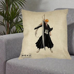Perna Personalizata Bleach Ichigo Kurosaki Zangetsu, 40x40 cm, Crem, Husa Detasabila, Perna Inclusa, BEKZ®
