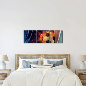 Tablou - Minge de fotbal în flăcări (cu ceas) (90x30 cm)