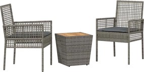 vidaXL Set Bistro de Grădină 3 pcs Gri poliratan