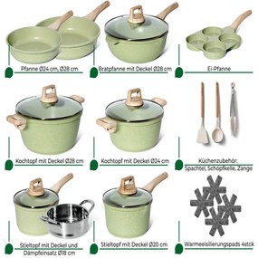 Set oale si tigai Just Perfecto JL-723, 21 h, Aluminiu turnat, Acoperire din marmura, Inductie, Steamer, Accesorii, Verde