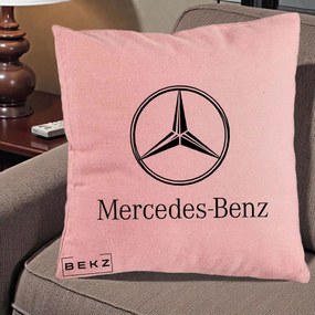 Perna Personalizata cu emblema Mercedes-Benz, 40x40 cm, Roz, Husa Detasabila, Perna Inclusa, BEKZ®