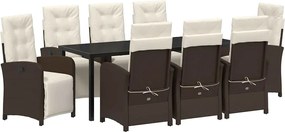 vidaXL Set de masă pentru grădină cu pernă 9 pcs Maro poliratan