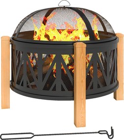 Outsunny Cuva pentru foc 2-in-1 Ø75 x 58 cm Vatră cu protecție la scântei Cârlig de întreținere Grătar Negru | Aosom Romania