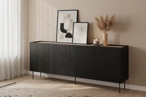 Comodă cu picioare metalice Desin 220 cm - negru mat / stejar nagano