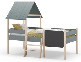 Pat pentru copii verde prăfuit de tip casă/înalt din lemn de pin cu somieră 90x190 cm Mint – Marckeric