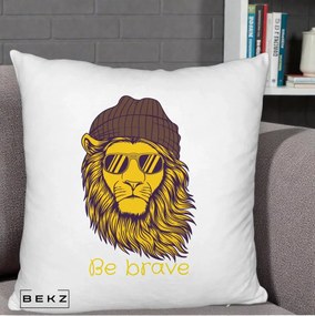 Perna Decorativa Leu Hipster Be Brave, 40x40 cm, Alb Pufos, Husa Detasabila, Perna Inclusa, BEKZ®