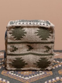 Puf multicolor, din iuta naturala si lana, Summer Kilim