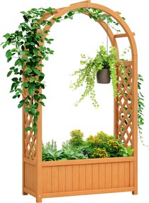 Outsunny Jardiniere înălțată ghiveci de plantare cu grilaj, acoperiș arcuit spalier ghiveci din lemn 83 x 36 x 145cm Maro deschis | Aosom Romania