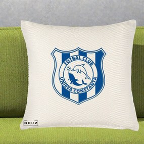 Perna Personalizata FC Unirea Constanta Fotbal, 40x40 cm, Crem Reliefat, Husa Detasabila, Perna Inclusa, BEKZ®