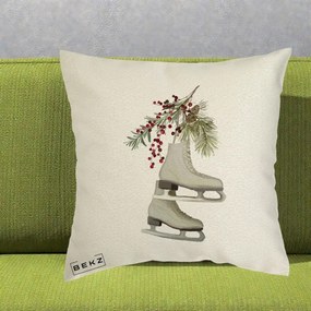 Perna Decorativa Patine cu Ramuri de Brad si Afine, 40x40 cm, Ecru, Husa Detasabila, Perna Inclusa, BEKZ®