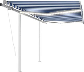 vidaXL Copertină automată cu senzor vânt & LED albastru/alb 3,5x2,5 m