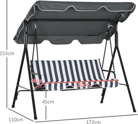 Outsunny Leagăn tip Hollywood, leagăn de grădină, bancă balansoar 3 locuri cu copertină, oțel, 172 x 110 x 153 cm, Gri+Alb | Aosom Romania