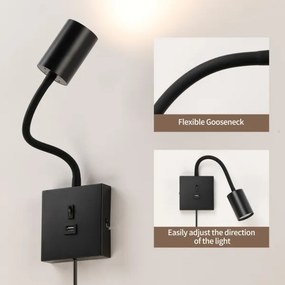 Immax NEO 08295L - Lampă de perete PUNTO cu USB, 1x GU10/9W/230V, neagră