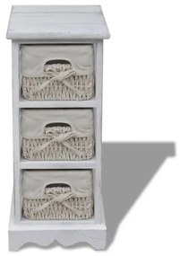 240796 vidaXL Dulap de depozitare din lemn, 3 coșuri împletite, alb