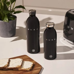 Sticla termos SMEG Clima 50's Style WBF01BL, 500 ml, Inchidere ermetica, Pereti dubli, Otel inoxidabil 18/8, Negru